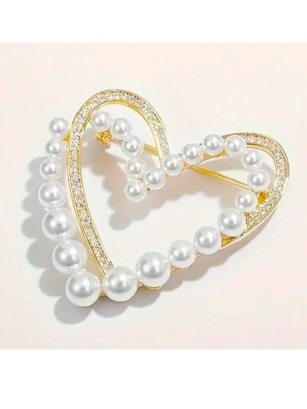 Brooch Pearl Heart Rhinestone Pin Crystal Gold Elegant Hollywood Glam Stylish